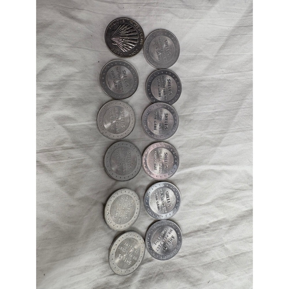 Shells Mr President Coin Game Tokens Lot of 12 Vintage Collectors Items
